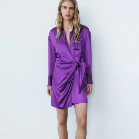 Zara Dresses New Zara Purple Belted Wrap Dress Poshmark